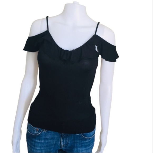 GARAGE Flounce Trim Cold Shoulder Camisole Strap Top Black Size XS - Picture 3 of 10